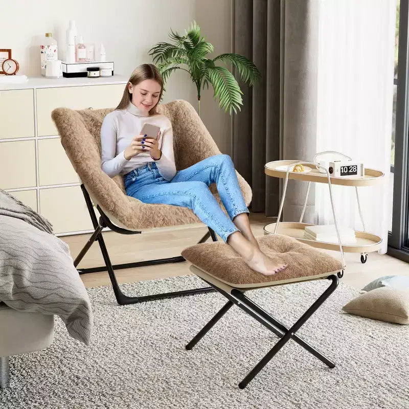 Saucer Chair, Plush Comfy Seat with Non-Slip Base, XL Foldable Lounge Chair for Teens and Adults, Accent Chair for Bedroom Dorm