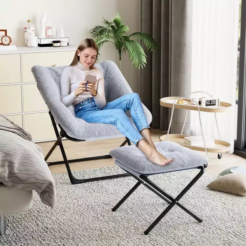 Saucer Chair, Plush Comfy Seat with Non-Slip Base, XL Foldable Lounge Chair for Teens and Adults, Accent Chair for Bedroom Dorm