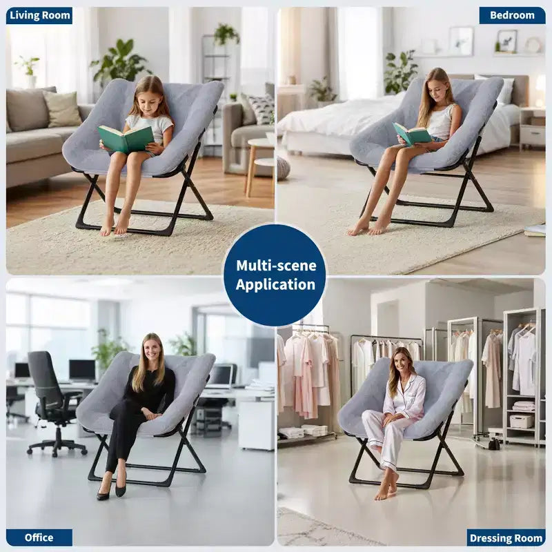 Saucer Chair, Plush Comfy Seat with Non-Slip Base, XL Foldable Lounge Chair for Teens and Adults, Accent Chair for Bedroom Dorm