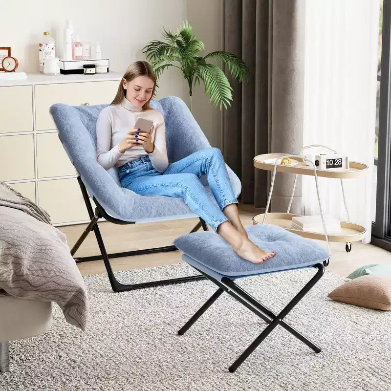 Saucer Chair, Plush Comfy Seat with Non-Slip Base, XL Foldable Lounge Chair for Teens and Adults, Accent Chair for Bedroom Dorm
