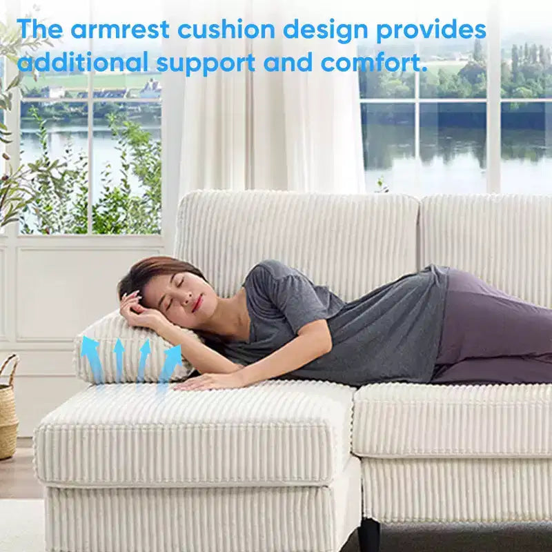 Mjkone 110 U-Shaped Sectional Sofa Couches with Double Chaises and Sleepable Armrests,Corduroy Upholstered 4-Seater Sofa