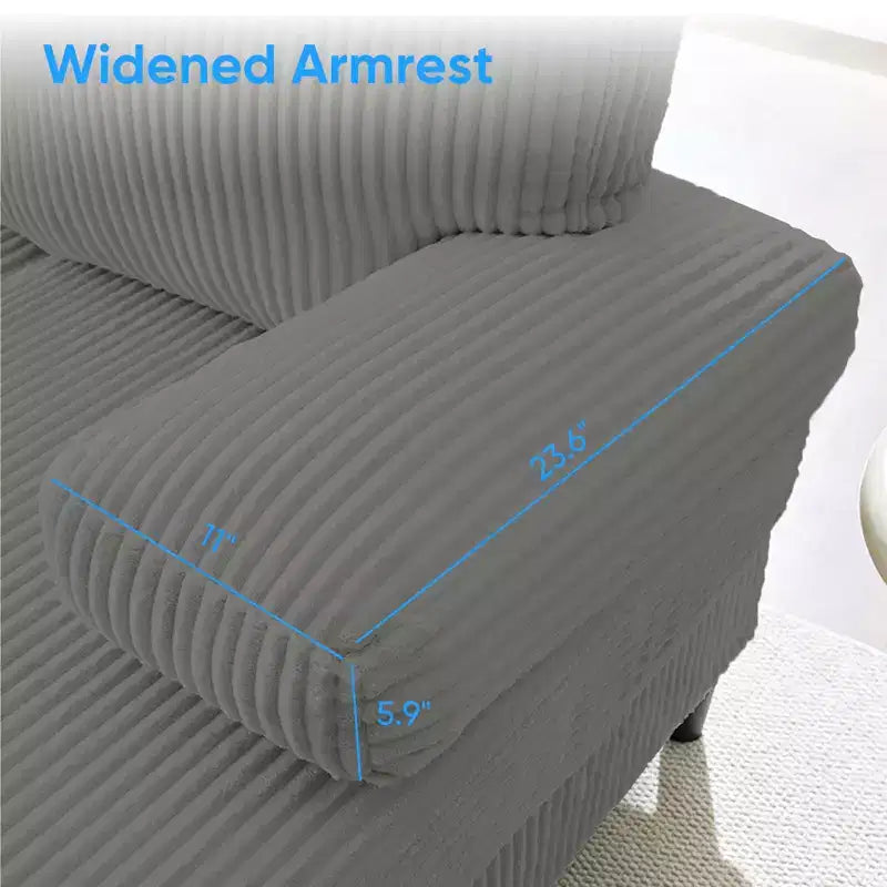 Mjkone 110 U-Shaped Sectional Sofa Couches with Double Chaises and Sleepable Armrests,Corduroy Upholstered 4-Seater Sofa