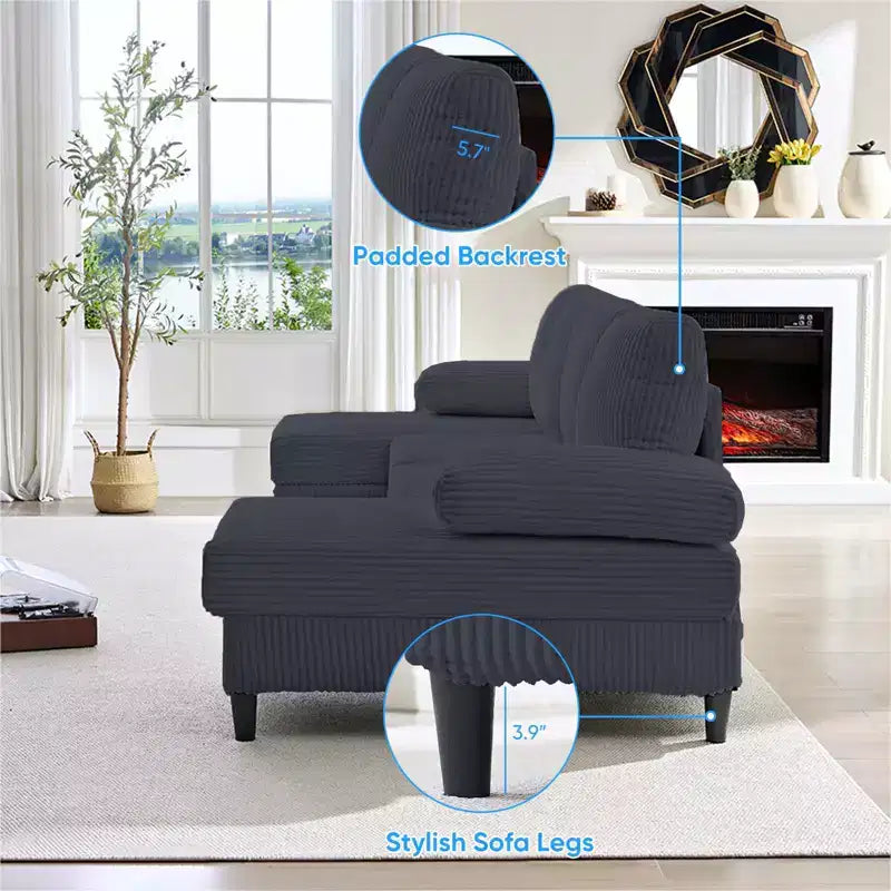 Mjkone 110 U-Shaped Sectional Sofa Couches with Double Chaises and Sleepable Armrests,Corduroy Upholstered 4-Seater Sofa