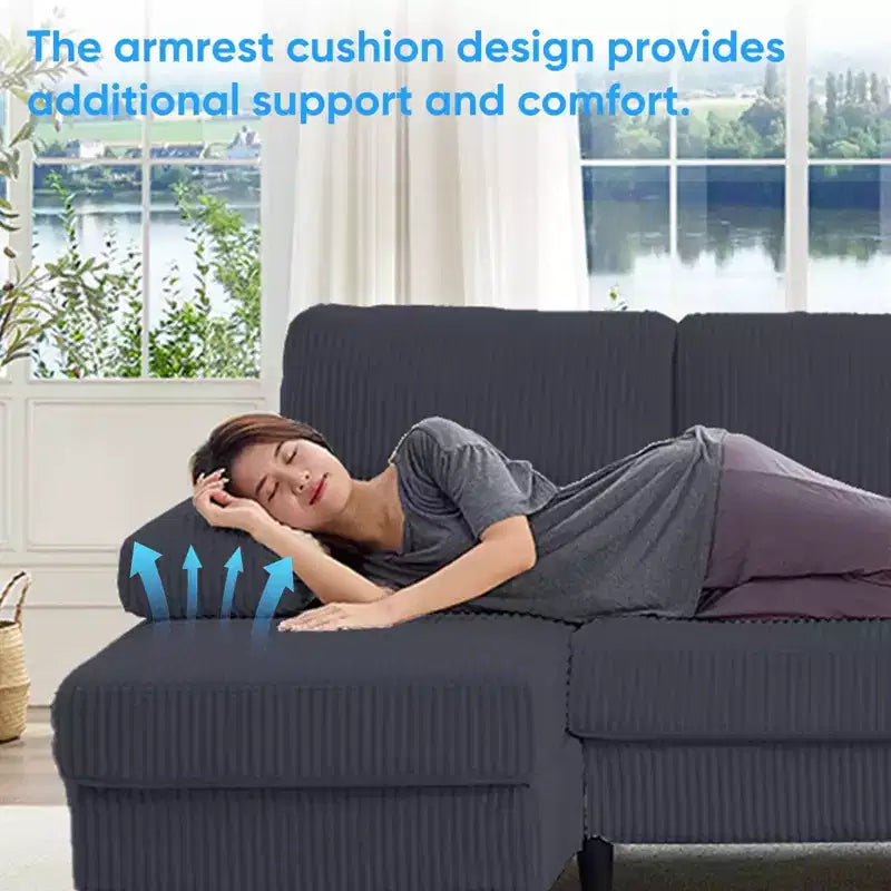 Mjkone 110 U-Shaped Sectional Sofa Couches with Double Chaises and Sleepable Armrests,Corduroy Upholstered 4-Seater Sofa