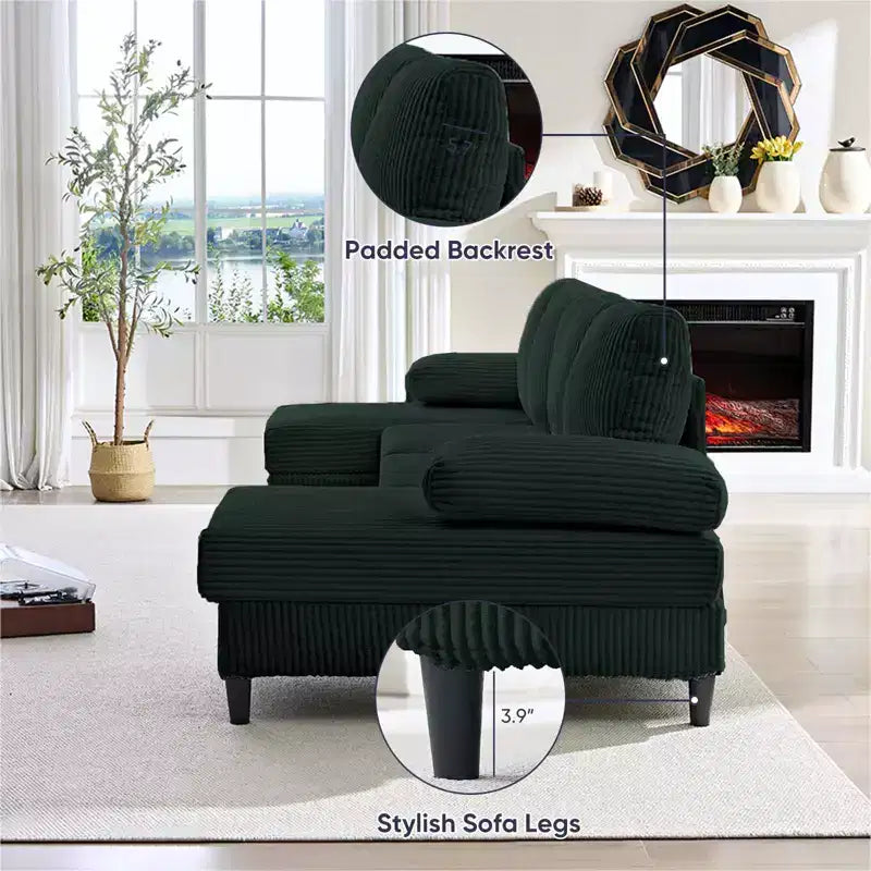 Mjkone 110 U-Shaped Sectional Sofa Couches with Double Chaises and Sleepable Armrests,Corduroy Upholstered 4-Seater Sofa