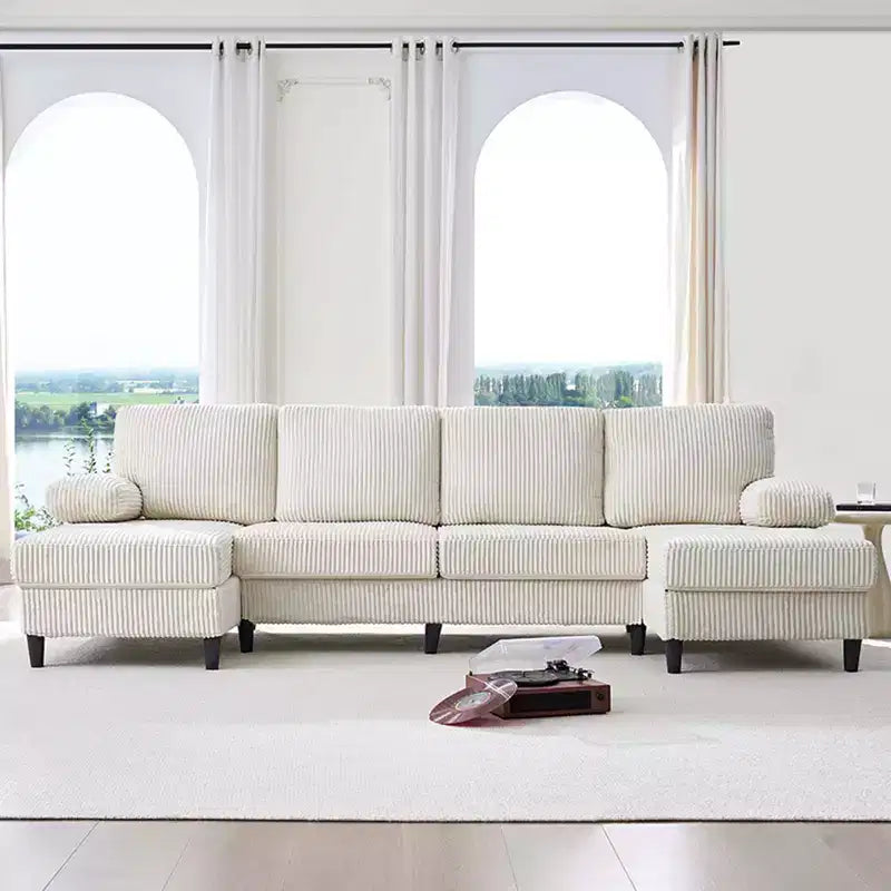 Mjkone 110 U-Shaped Sectional Sofa Couches with Double Chaises and Sleepable Armrests,Corduroy Upholstered 4-Seater Sofa