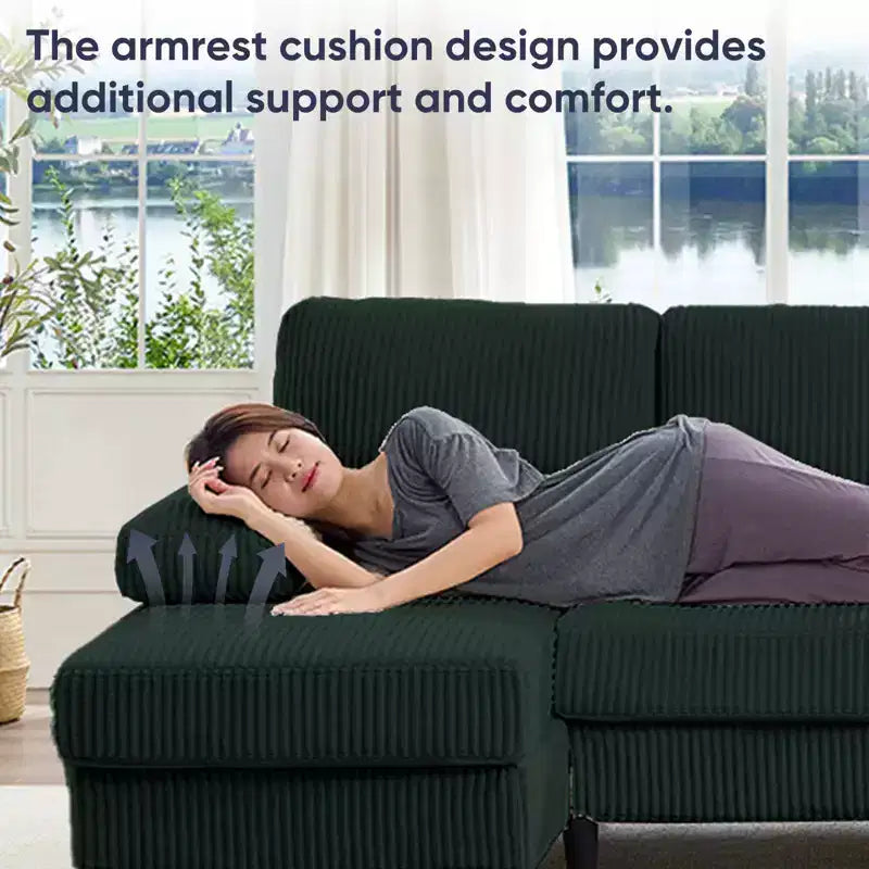 Mjkone 110 U-Shaped Sectional Sofa Couches with Double Chaises and Sleepable Armrests,Corduroy Upholstered 4-Seater Sofa