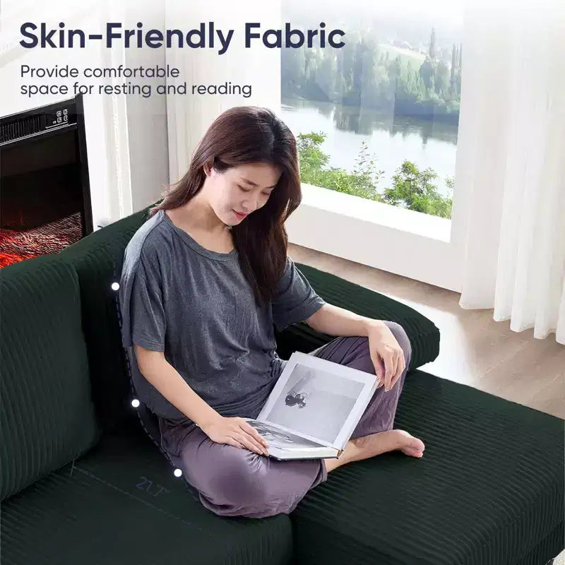 Mjkone 110 U-Shaped Sectional Sofa Couches with Double Chaises and Sleepable Armrests,Corduroy Upholstered 4-Seater Sofa