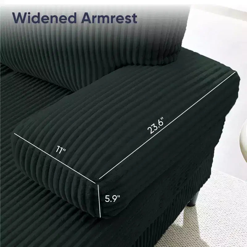 Mjkone 110 U-Shaped Sectional Sofa Couches with Double Chaises and Sleepable Armrests,Corduroy Upholstered 4-Seater Sofa