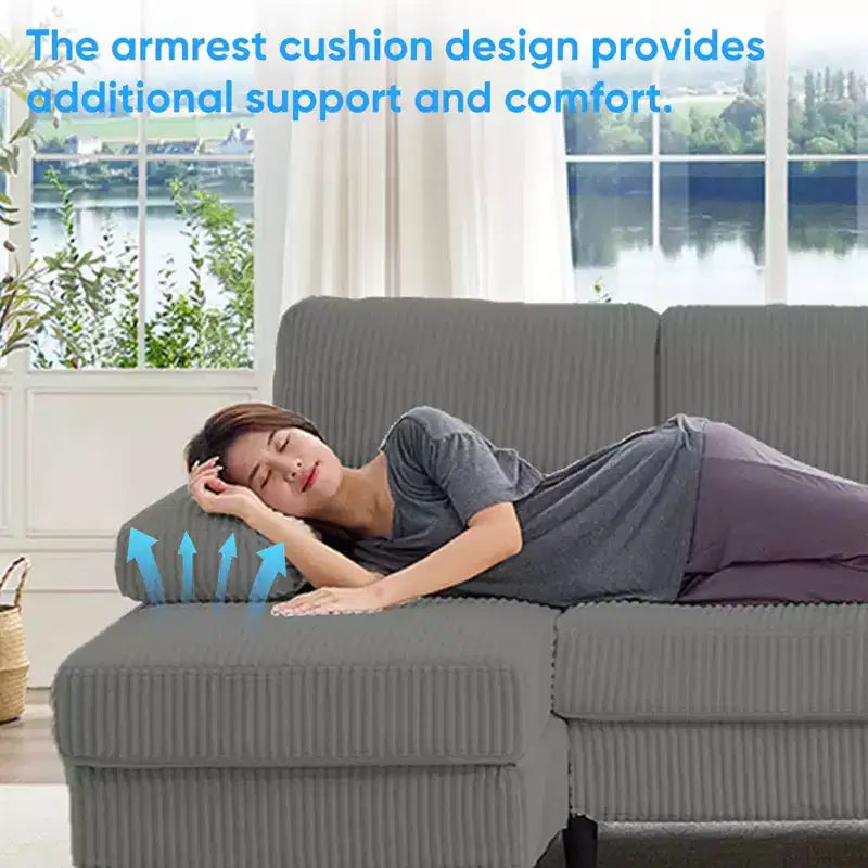Mjkone 110 U-Shaped Sectional Sofa Couches with Double Chaises and Sleepable Armrests,Corduroy Upholstered 4-Seater Sofa