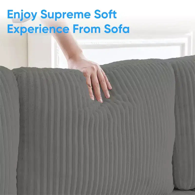 Mjkone 110 U-Shaped Sectional Sofa Couches with Double Chaises and Sleepable Armrests,Corduroy Upholstered 4-Seater Sofa