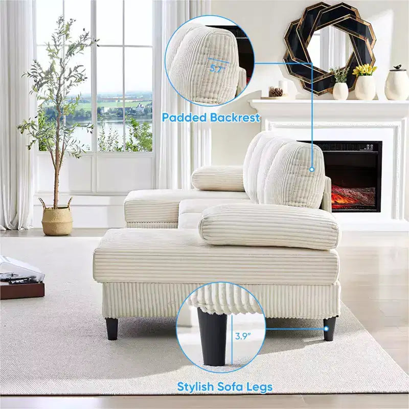 Mjkone 110 U-Shaped Sectional Sofa Couches with Double Chaises and Sleepable Armrests,Corduroy Upholstered 4-Seater Sofa
