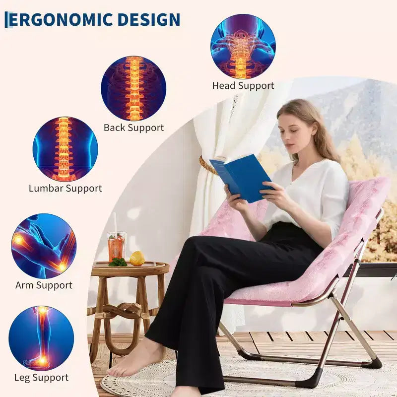 Folding Saucer Chairs for Adults, 300 LB Capacity Comfy Faux Fur Lazy Chair with Metal Frame, No Assembly Required for Bedroom Dorms Apartments
