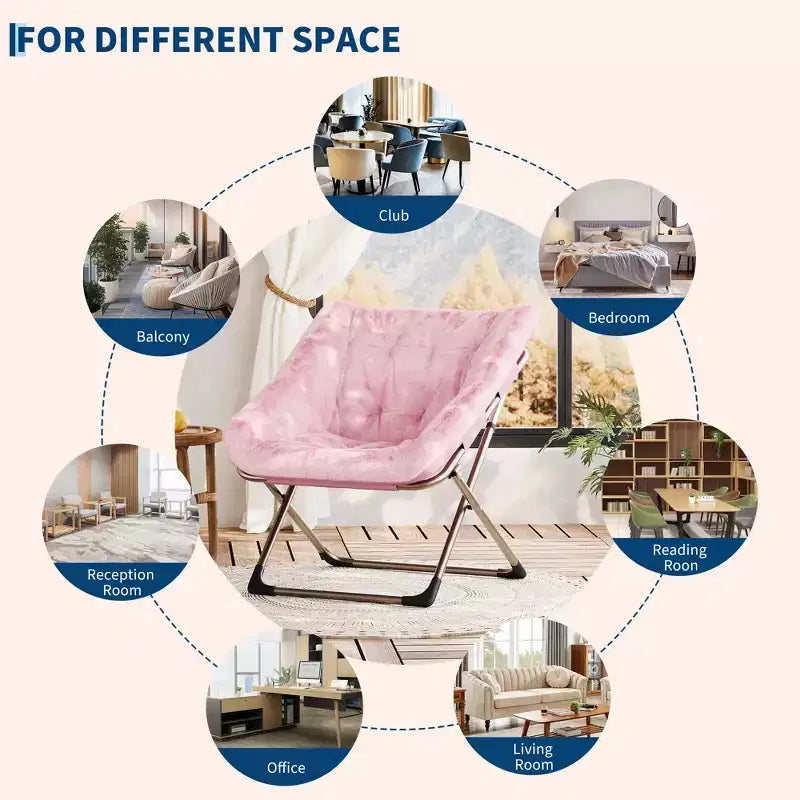 Folding Saucer Chairs for Adults, 300 LB Capacity Comfy Faux Fur Lazy Chair with Metal Frame, No Assembly Required for Bedroom Dorms Apartments