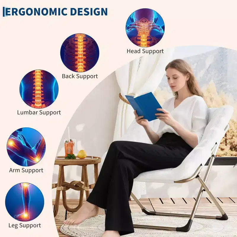 Folding Saucer Chairs for Adults, 300 LB Capacity Comfy Faux Fur Lazy Chair with Metal Frame, No Assembly Required for Bedroom Dorms Apartments