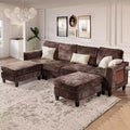 COLAMY 118 U Shaped Sectional Couches,4 Seat Modular Sofa with 2 Ottoman and Foldable Side Table for Living Room,Brown