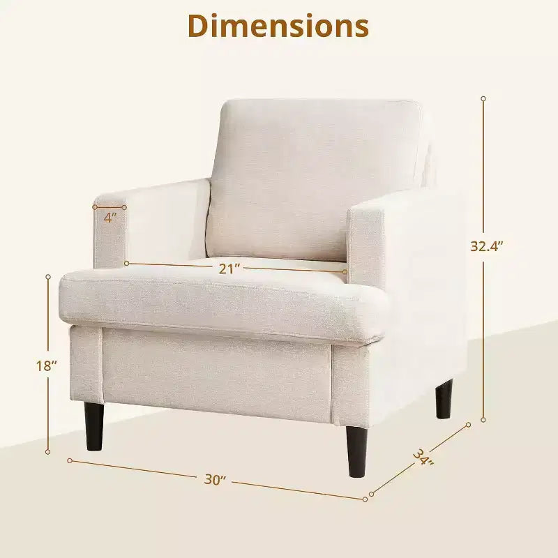 Accent Chair, Linen Living Room Chair, Mid Century Modern Armchair, Comfy Reading Chair, Upholstered Sofa Chair Lounge Chair for Living Room, Bedroom