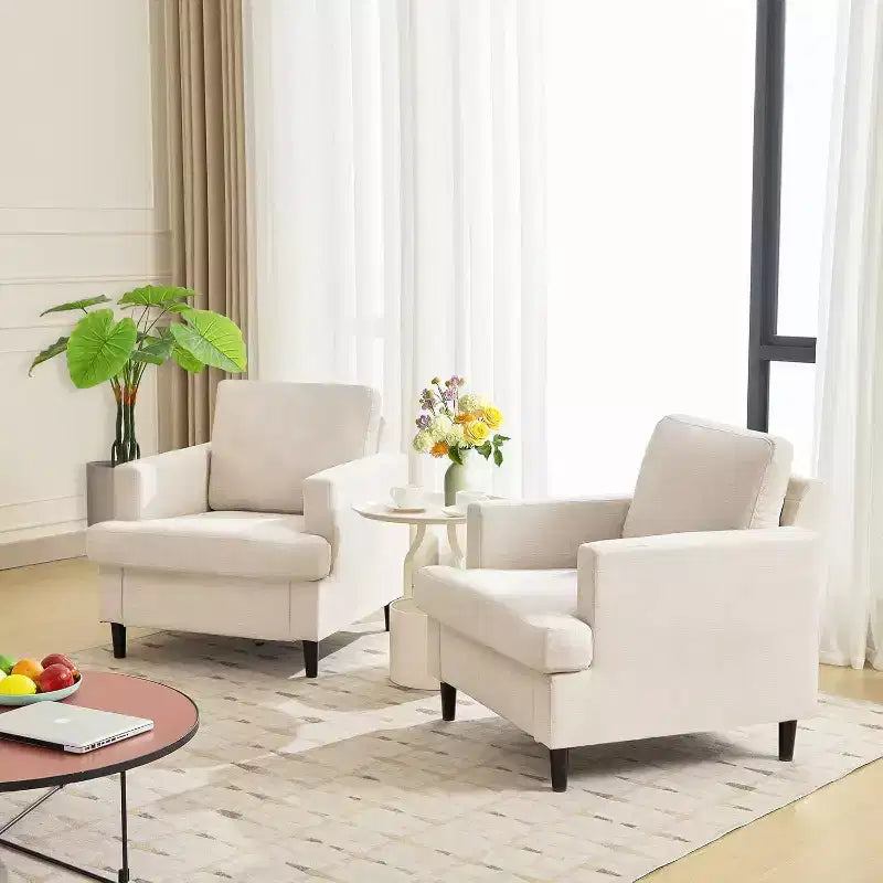 Accent Chair, Linen Living Room Chair, Mid Century Modern Armchair, Comfy Reading Chair, Upholstered Sofa Chair Lounge Chair for Living Room, Bedroom