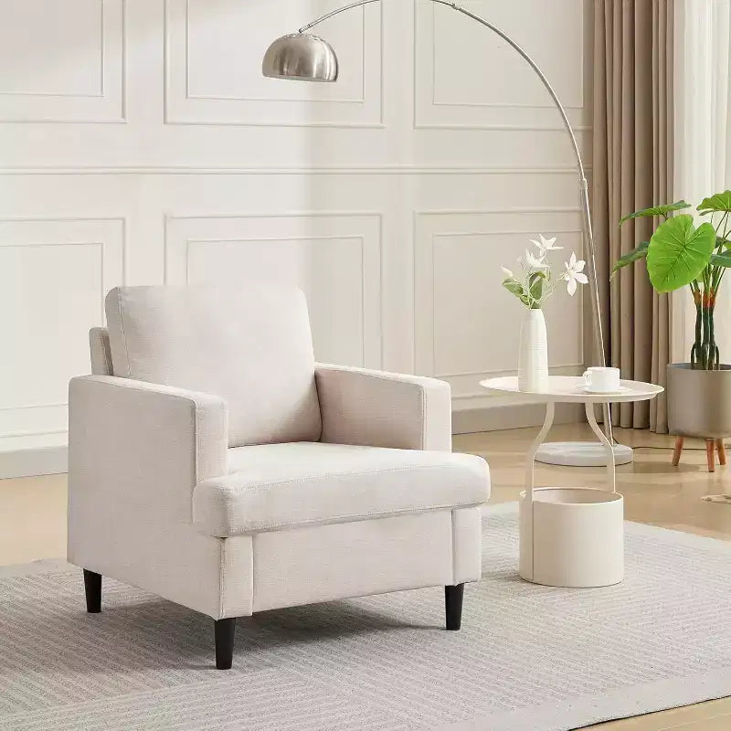 Accent Chair, Linen Living Room Chair, Mid Century Modern Armchair, Comfy Reading Chair, Upholstered Sofa Chair Lounge Chair for Living Room, Bedroom