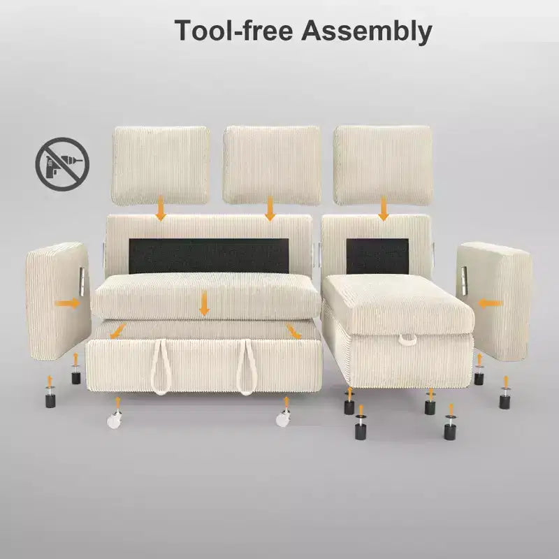 Dyonery L-Shaped Couch Sectional Sleeper Sofa with Reclining Backrest 81 Sleeper Sofa with Pull Out Bed,Reversible Storage Sofa,Tool-Free Assembly
