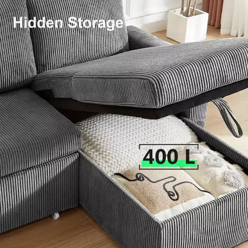 Dyonery L-Shaped Couch Sectional Sleeper Sofa with Reclining Backrest 81 Sleeper Sofa with Pull Out Bed,Reversible Storage Sofa,Tool-Free Assembly