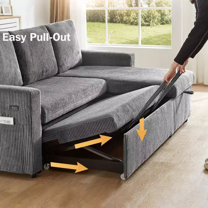 Dyonery L-Shaped Couch Sectional Sleeper Sofa with Reclining Backrest 81 Sleeper Sofa with Pull Out Bed,Reversible Storage Sofa,Tool-Free Assembly