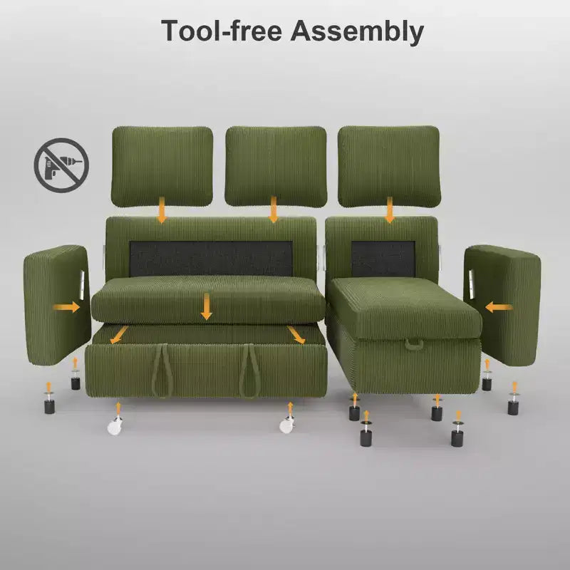 Dyonery L-Shaped Couch Sectional Sleeper Sofa with Reclining Backrest 81 Sleeper Sofa with Pull Out Bed,Reversible Storage Sofa,Tool-Free Assembly