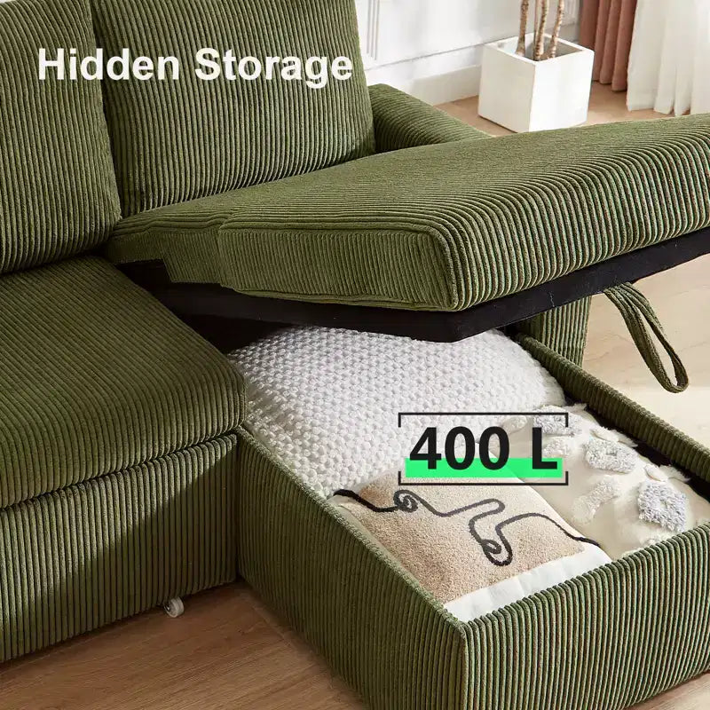Dyonery L-Shaped Couch Sectional Sleeper Sofa with Reclining Backrest 81 Sleeper Sofa with Pull Out Bed,Reversible Storage Sofa,Tool-Free Assembly