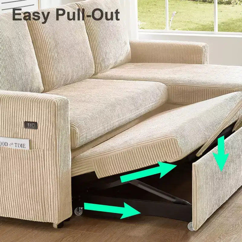 Dyonery L-Shaped Couch Sectional Sleeper Sofa with Reclining Backrest 81 Sleeper Sofa with Pull Out Bed,Reversible Storage Sofa,Tool-Free Assembly
