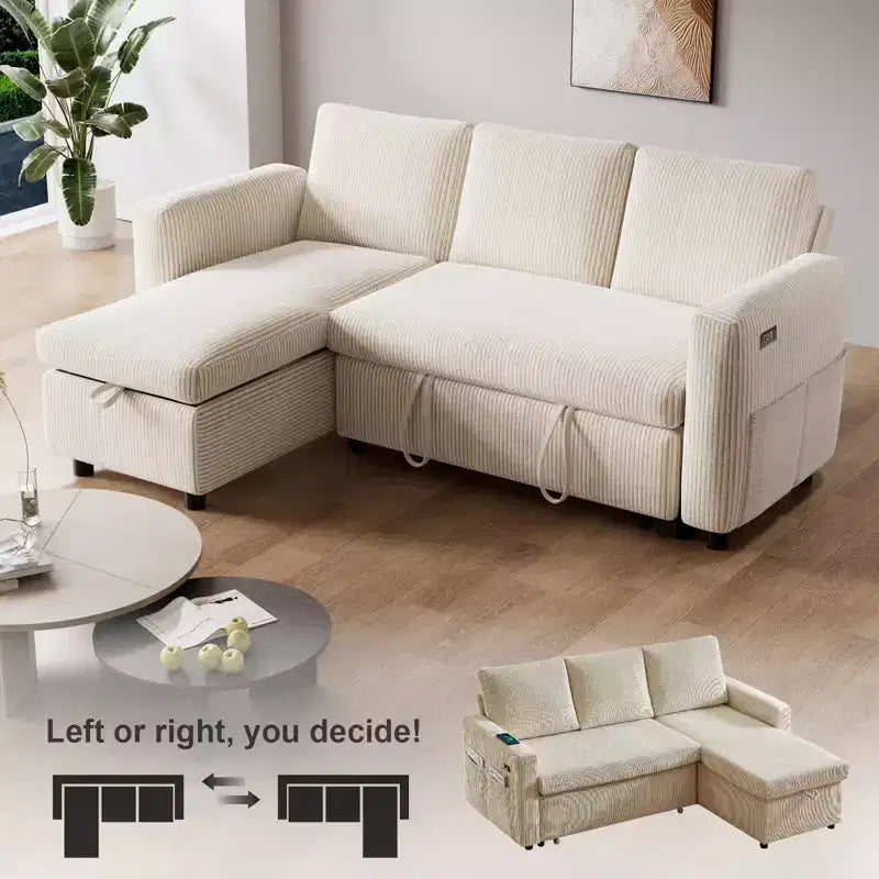 Dyonery L-Shaped Couch Sectional Sleeper Sofa with Reclining Backrest 81 Sleeper Sofa with Pull Out Bed,Reversible Storage Sofa,Tool-Free Assembly