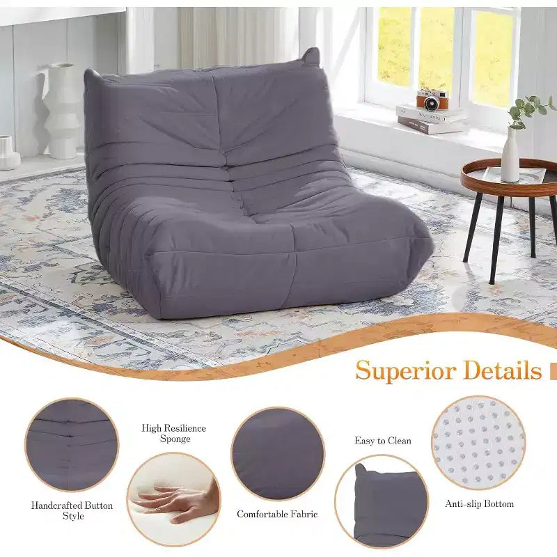 EROMMY Bean Bag Chair Togo Sofa, 28D Memory Foam, Easy Cleaning and Portable, Premium Faux Leather, Lightweight Floor Couch for Living Room, Bedroom