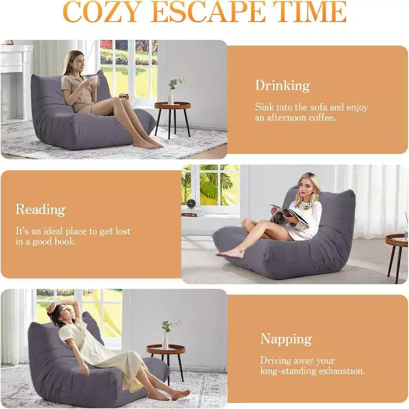 EROMMY Bean Bag Chair Togo Sofa, 28D Memory Foam, Easy Cleaning and Portable, Premium Faux Leather, Lightweight Floor Couch for Living Room, Bedroom