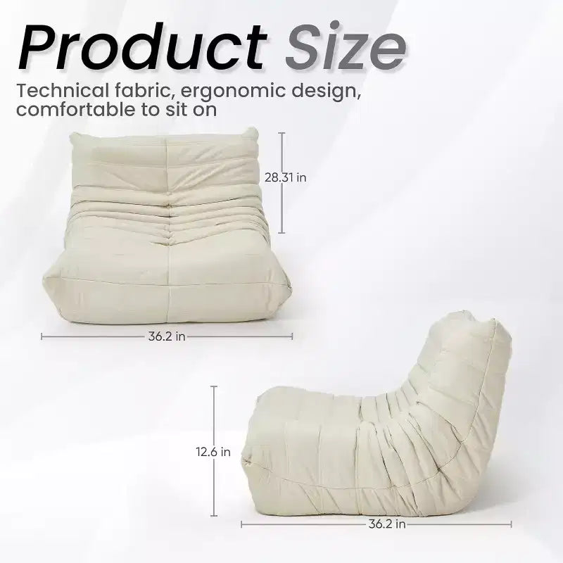 EROMMY Bean Bag Chair Togo Sofa, 28D Memory Foam, Easy Cleaning and Portable, Premium Faux Leather, Lightweight Floor Couch for Living Room, Bedroom