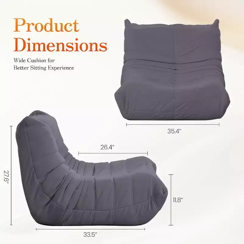 EROMMY Bean Bag Chair Togo Sofa, 28D Memory Foam, Easy Cleaning and Portable, Premium Faux Leather, Lightweight Floor Couch for Living Room, Bedroom