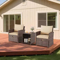 Acekool 5 Piece Balcony Patio Set Brown Rattan Armchairs with Soft Cushions 2 Hidden Ottomans and Glass Storage Table for Porch Lawn Deck