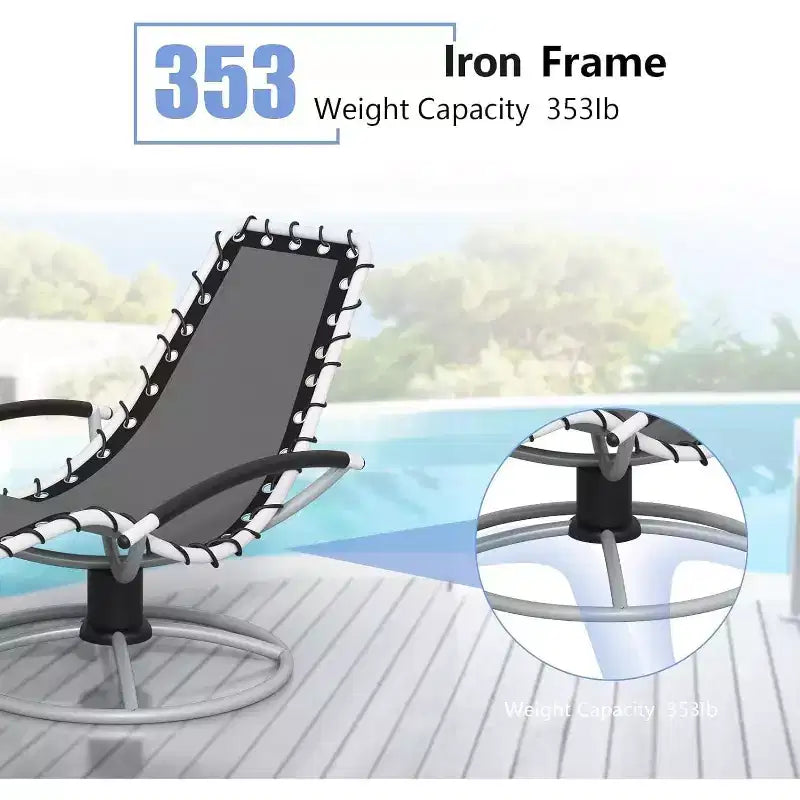 Patio Chaise Lounge - 360Rotating Basic, Tanning Chairs with Arm for All Weather, Poolside, Balcony,Backyard