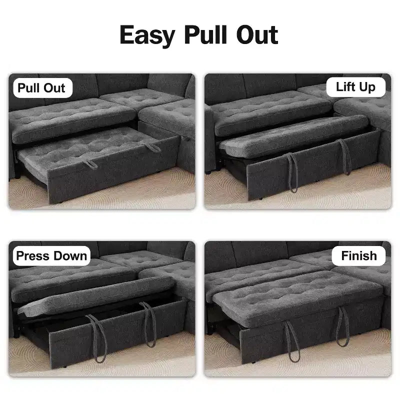 Dyonery 7-Seat Modular Sectional Sleeper Sofa Bed with Pull Out Bed/Reclining Backrest/USB Ports/Storage Seat,L-Shaped Sofa Couch,Tool-Free Assembly