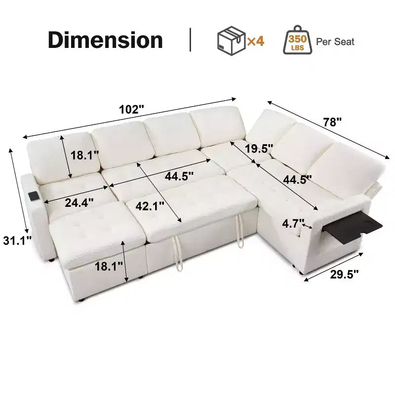 Dyonery 7-Seat Modular Sectional Sleeper Sofa Bed with Pull Out Bed/Reclining Backrest/USB Ports/Storage Seat,L-Shaped Sofa Couch,Tool-Free Assembly