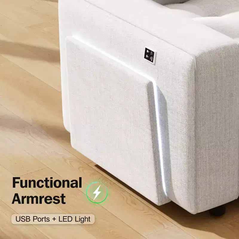 Dyonery 7-Seat Modular Sectional Sleeper Sofa Bed with Pull Out Bed/Reclining Backrest/USB Ports/Storage Seat,L-Shaped Sofa Couch,Tool-Free Assembly
