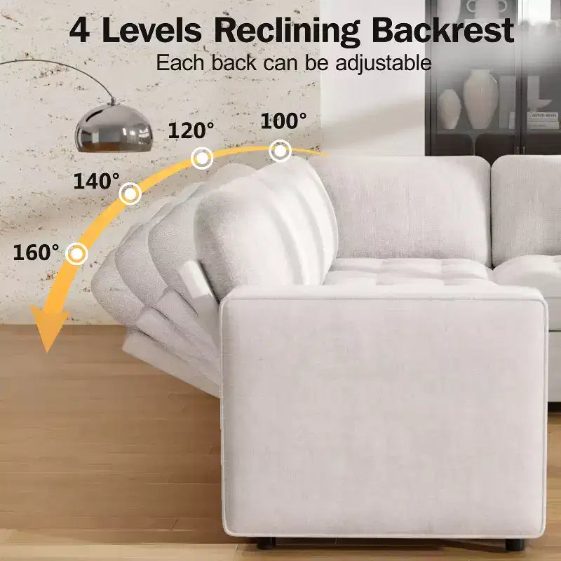 Dyonery 7-Seat Modular Sectional Sleeper Sofa Bed with Pull Out Bed/Reclining Backrest/USB Ports/Storage Seat,L-Shaped Sofa Couch,Tool-Free Assembly