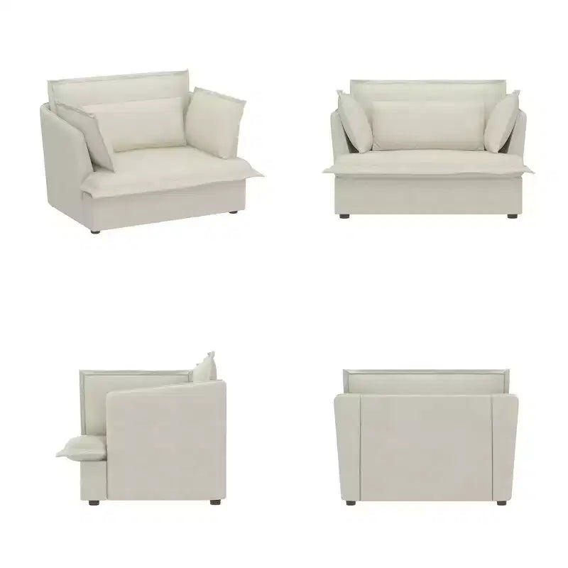 Famapy Upholstered White Single Sofa Chair Cozy Living Room Furniture with Soft Cotton-Filled Pillows