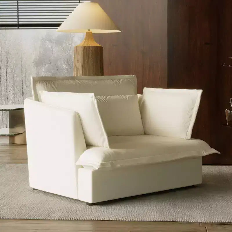 Famapy Upholstered White Single Sofa Chair Cozy Living Room Furniture with Soft Cotton-Filled Pillows