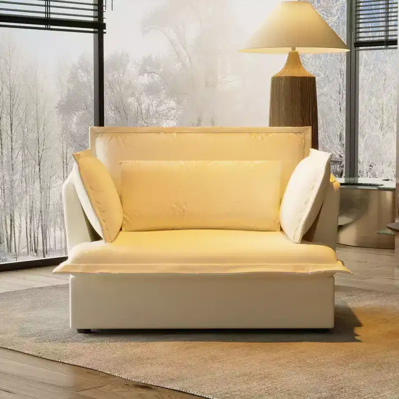 Famapy Upholstered White Single Sofa Chair Cozy Living Room Furniture with Soft Cotton-Filled Pillows