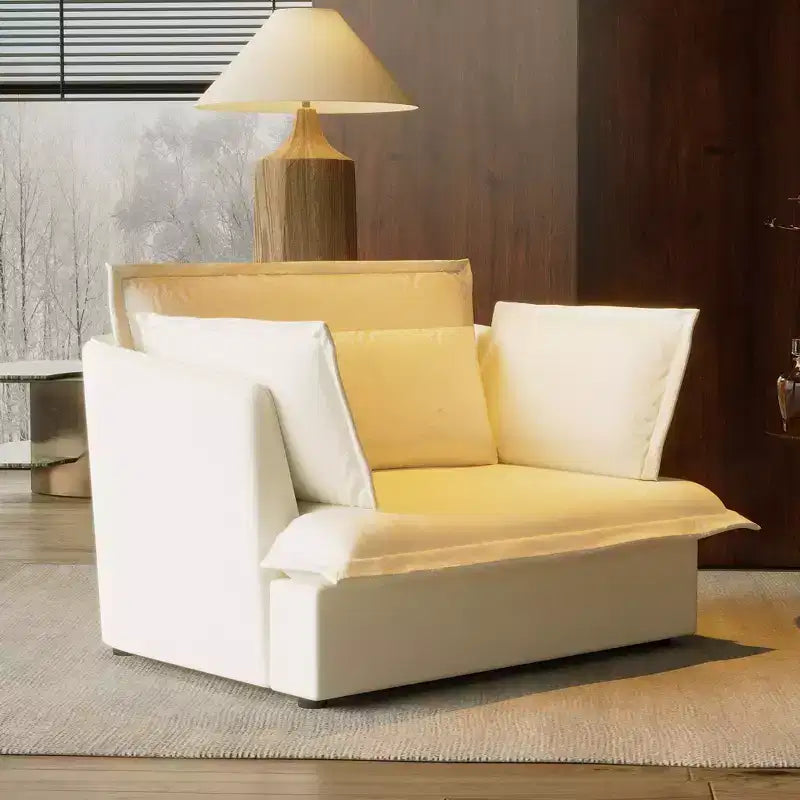 Famapy Upholstered White Single Sofa Chair Cozy Living Room Furniture with Soft Cotton-Filled Pillows