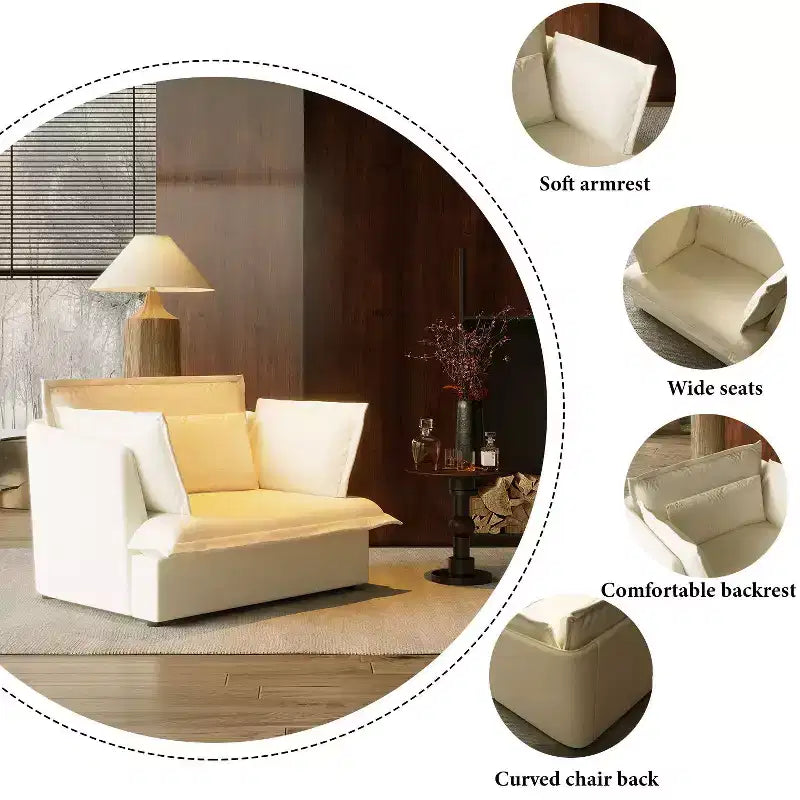 Famapy Upholstered White Single Sofa Chair Cozy Living Room Furniture with Soft Cotton-Filled Pillows