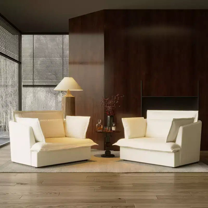 Famapy Upholstered White Single Sofa Chair Cozy Living Room Furniture with Soft Cotton-Filled Pillows