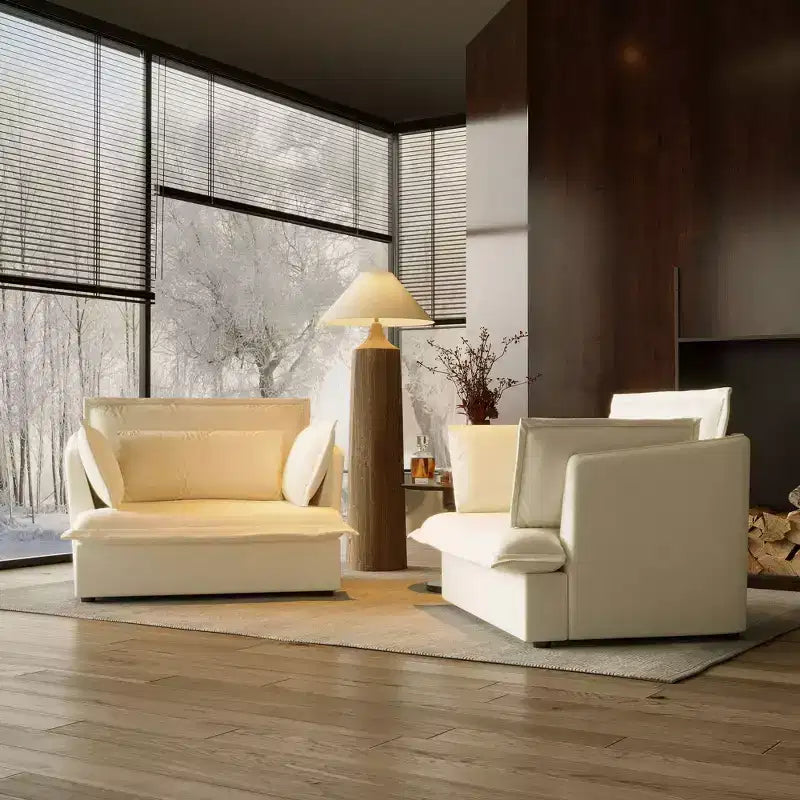 Famapy Upholstered White Single Sofa Chair Cozy Living Room Furniture with Soft Cotton-Filled Pillows