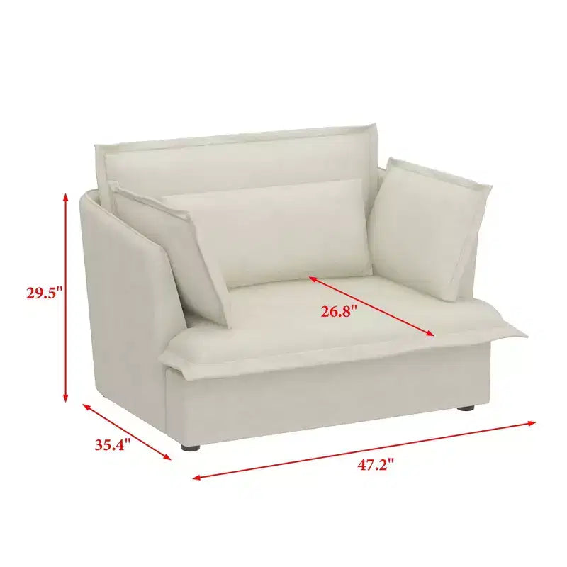 Famapy Upholstered White Single Sofa Chair Cozy Living Room Furniture with Soft Cotton-Filled Pillows