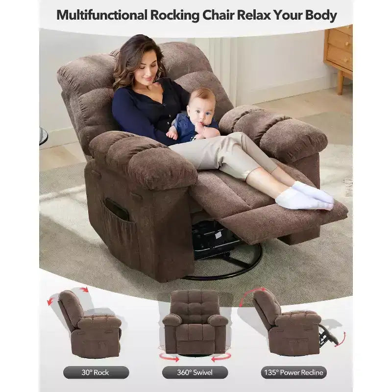 Rocker Chair for Adults, Overstuffed Large Manual Recliner Glider, Nursery Rocking Chairs, Comfy Soft Fabric Living Room