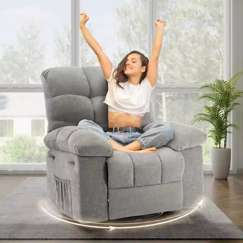 Rocker Chair for Adults, Overstuffed Large Manual Recliner Glider, Nursery Rocking Chairs, Comfy Soft Fabric Living Room
